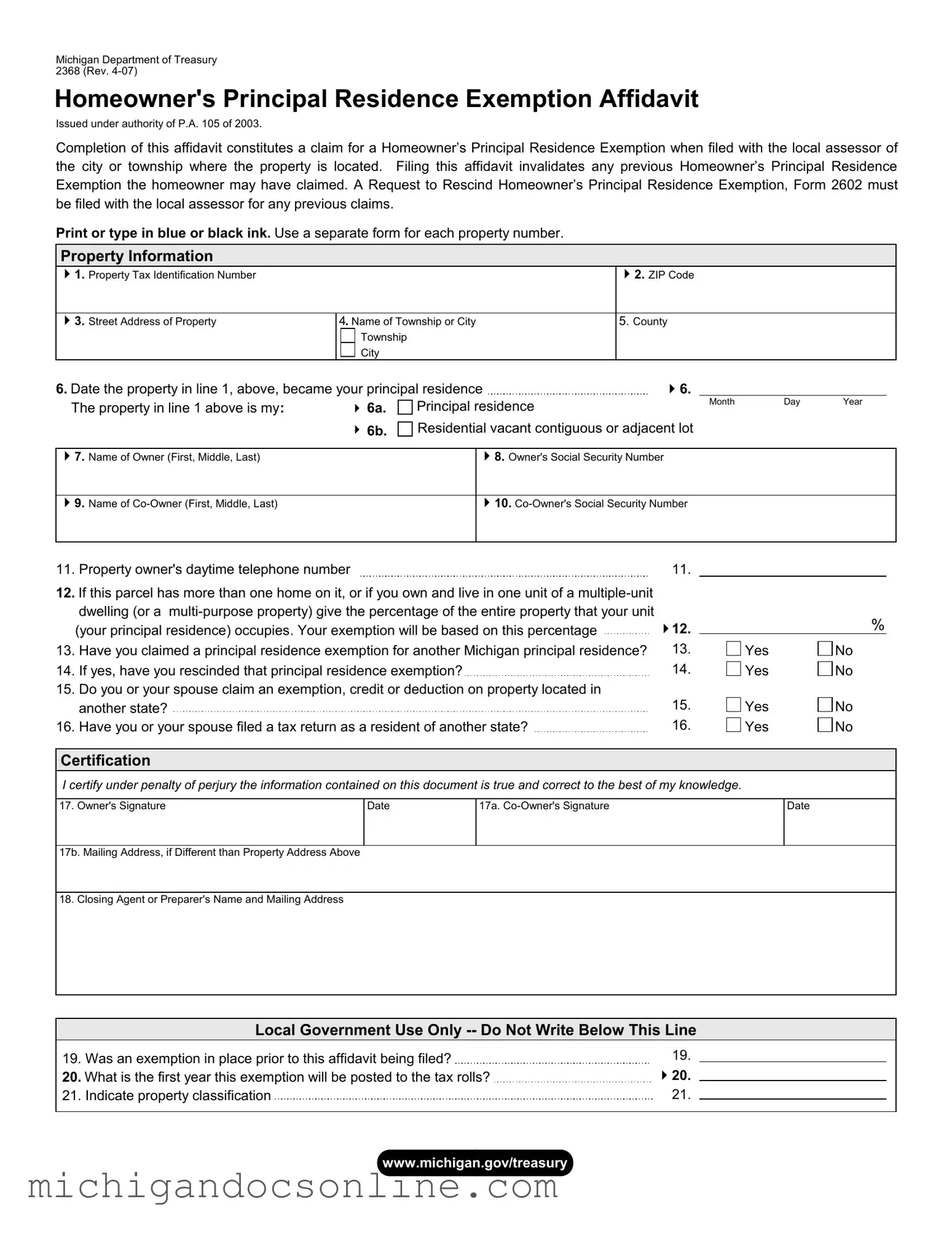 Blank 2368 Michigan PDF Form