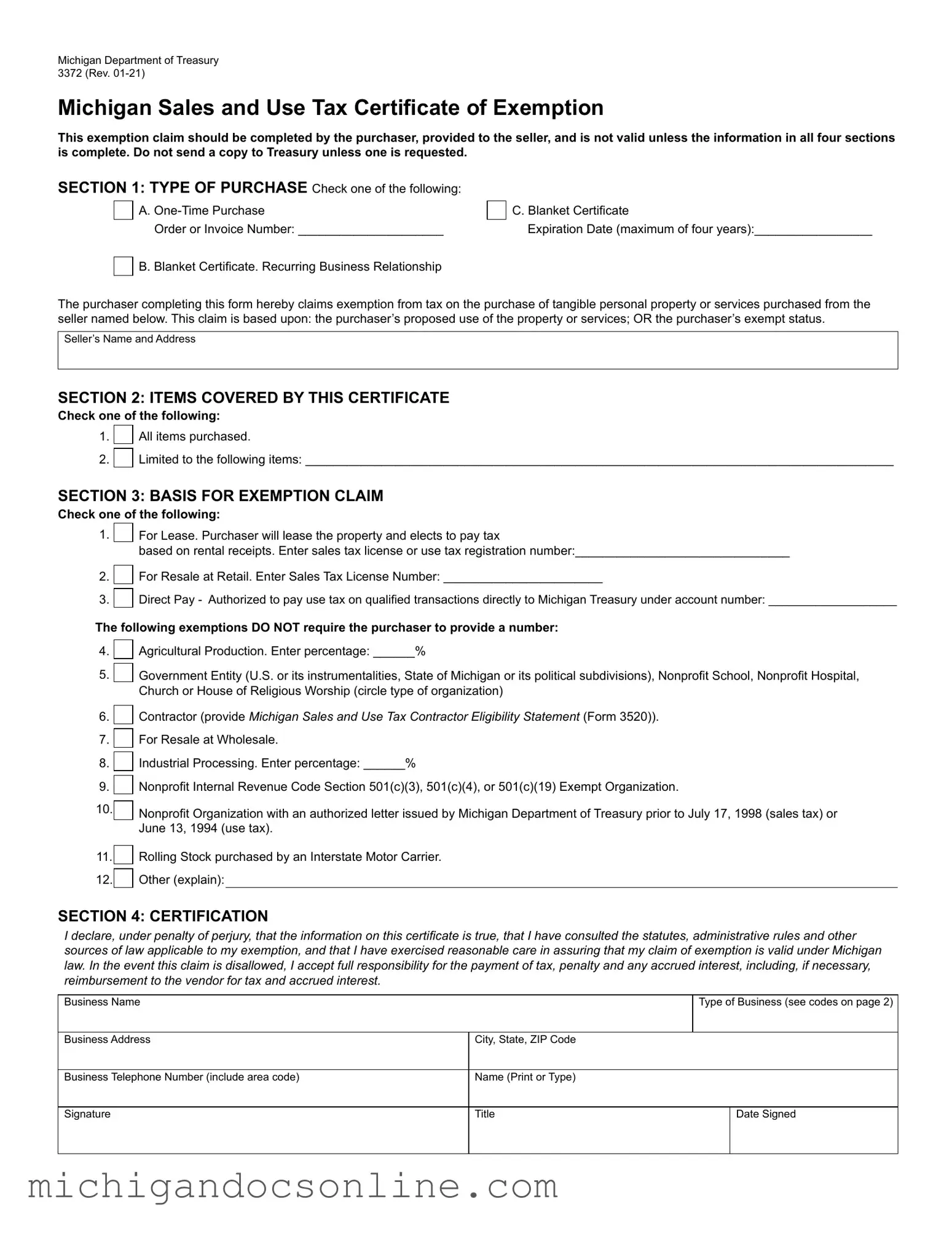 Blank 3372 Michigan PDF Form
