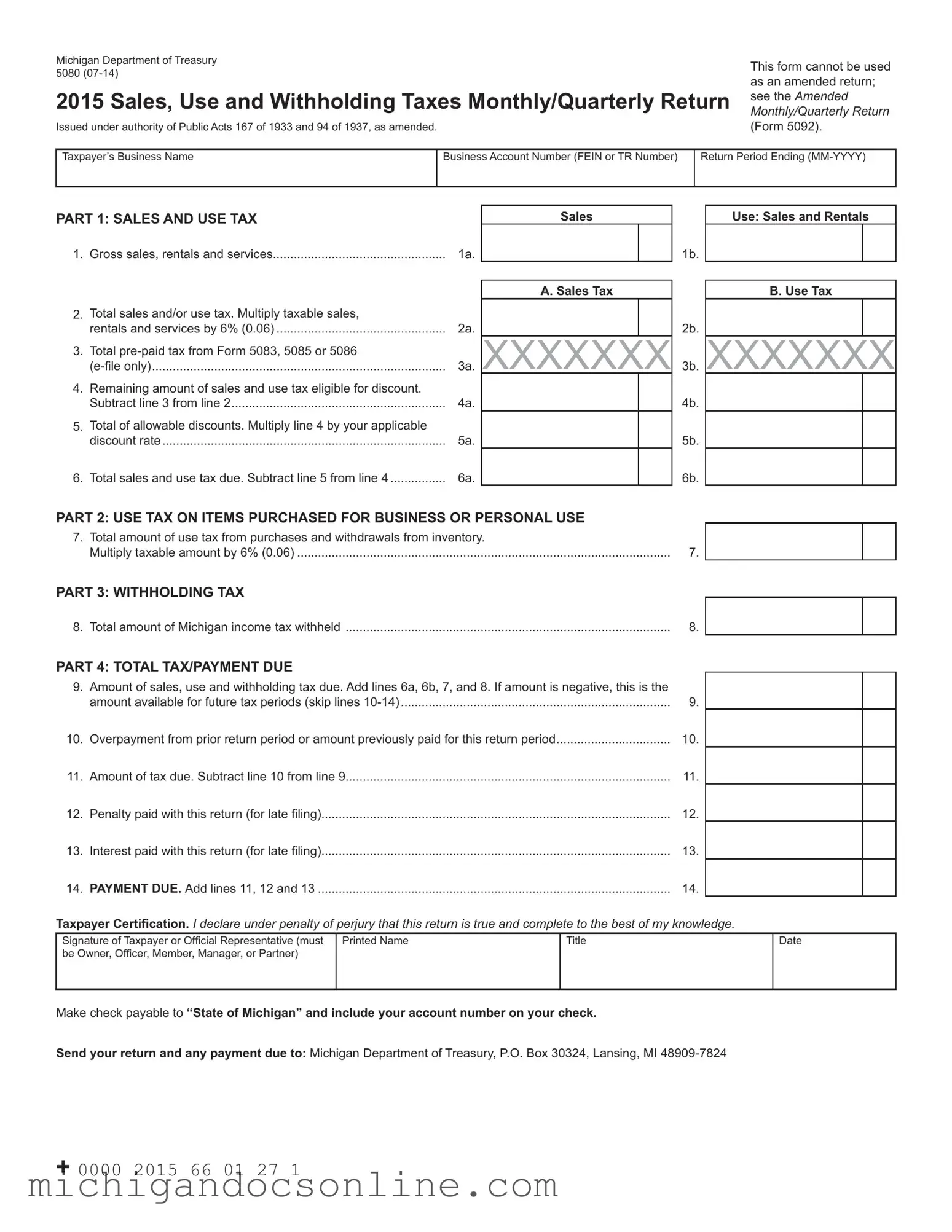 Blank 5080 Michigan PDF Form