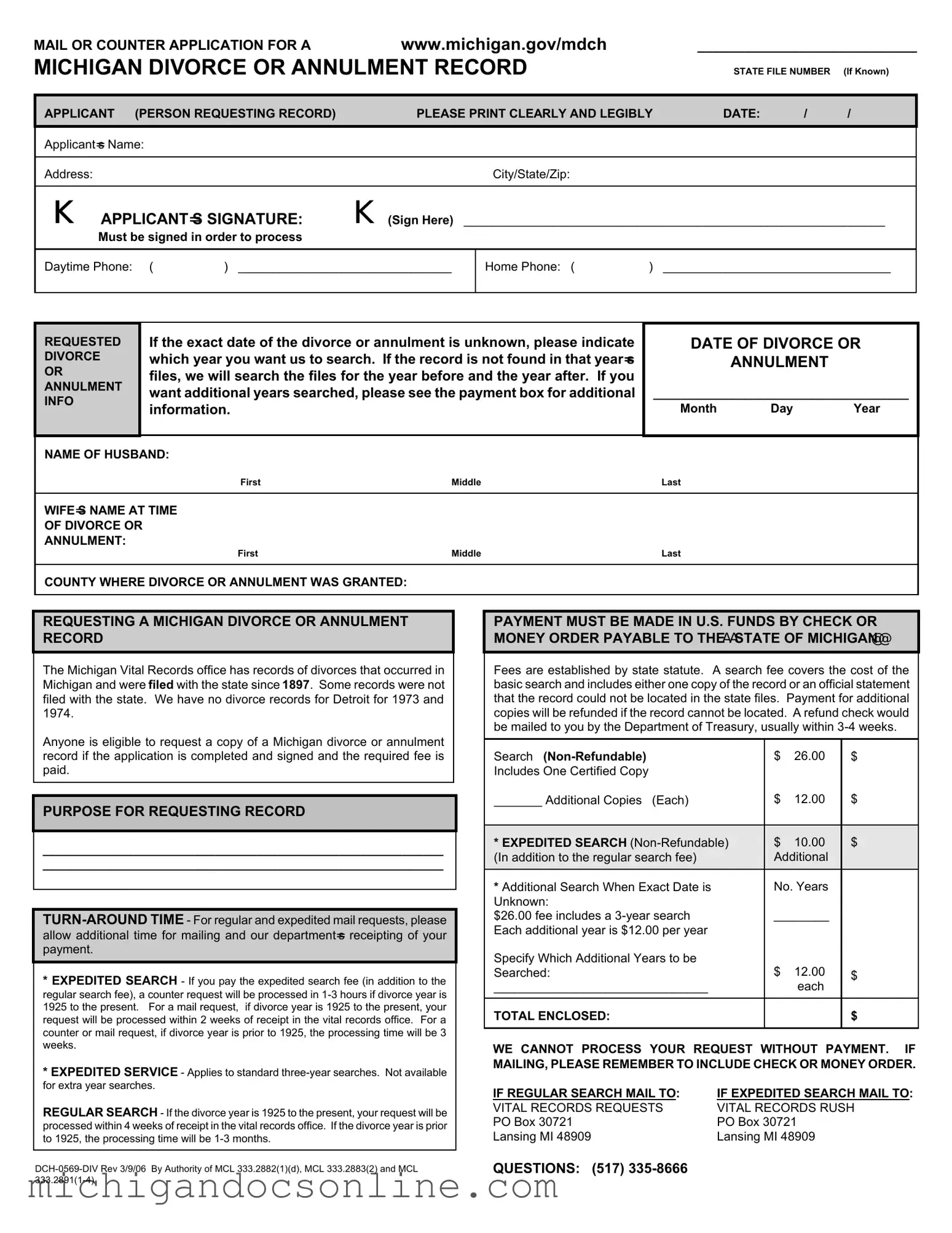 Blank Divorce Or Annulment Michigan PDF Form