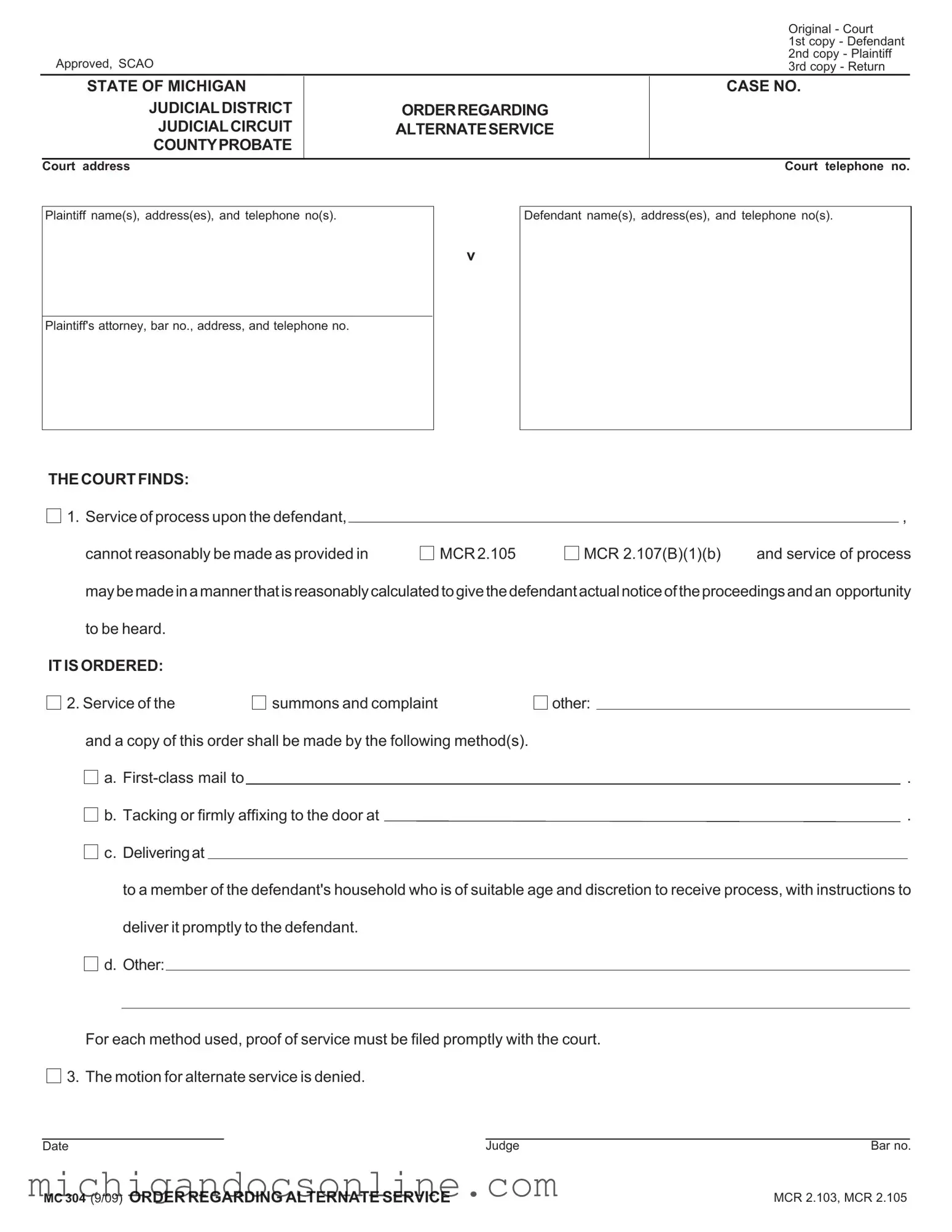 Blank Mc 304 Michigan PDF Form