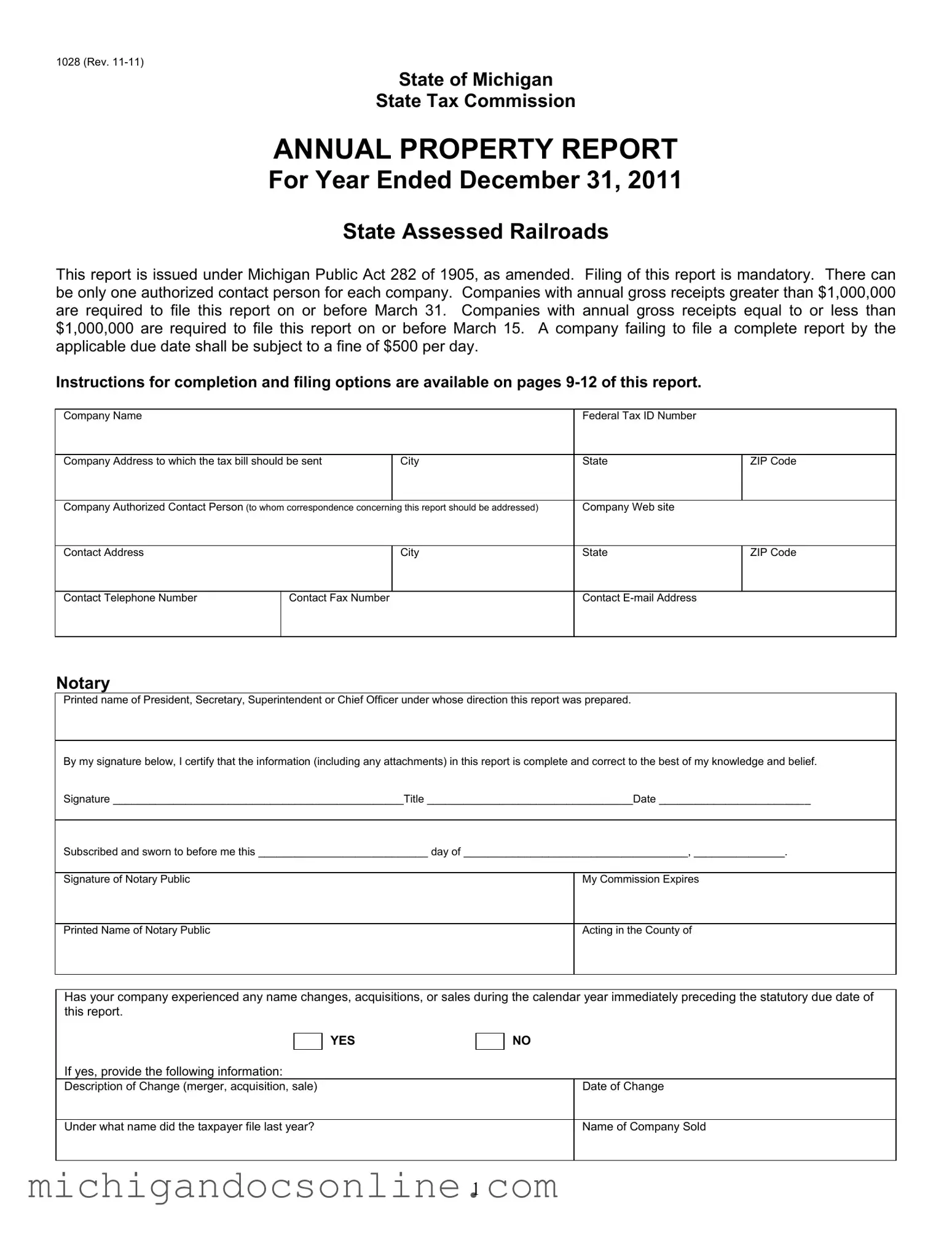 Blank Michigan 1028 PDF Form