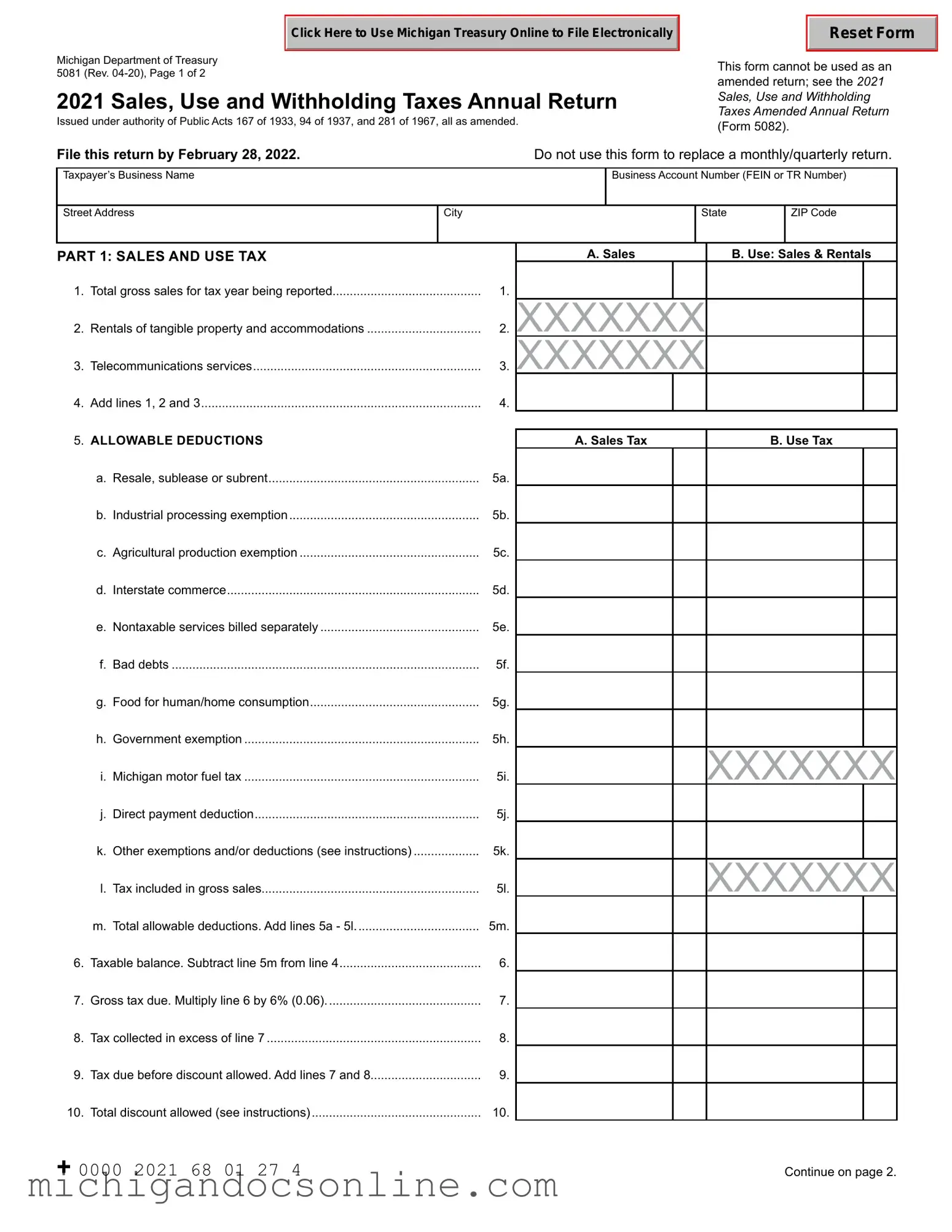 Blank Michigan 165 PDF Form