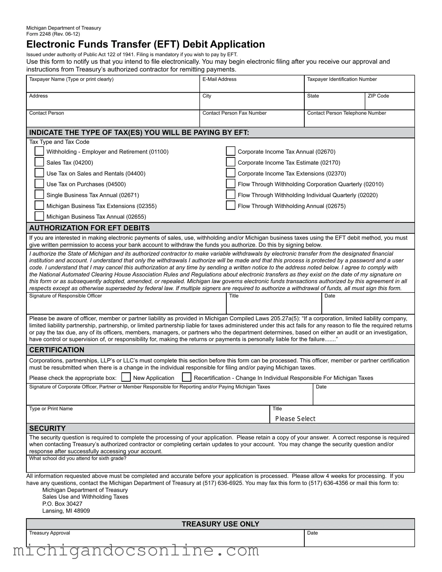 Blank Michigan 2248 PDF Form