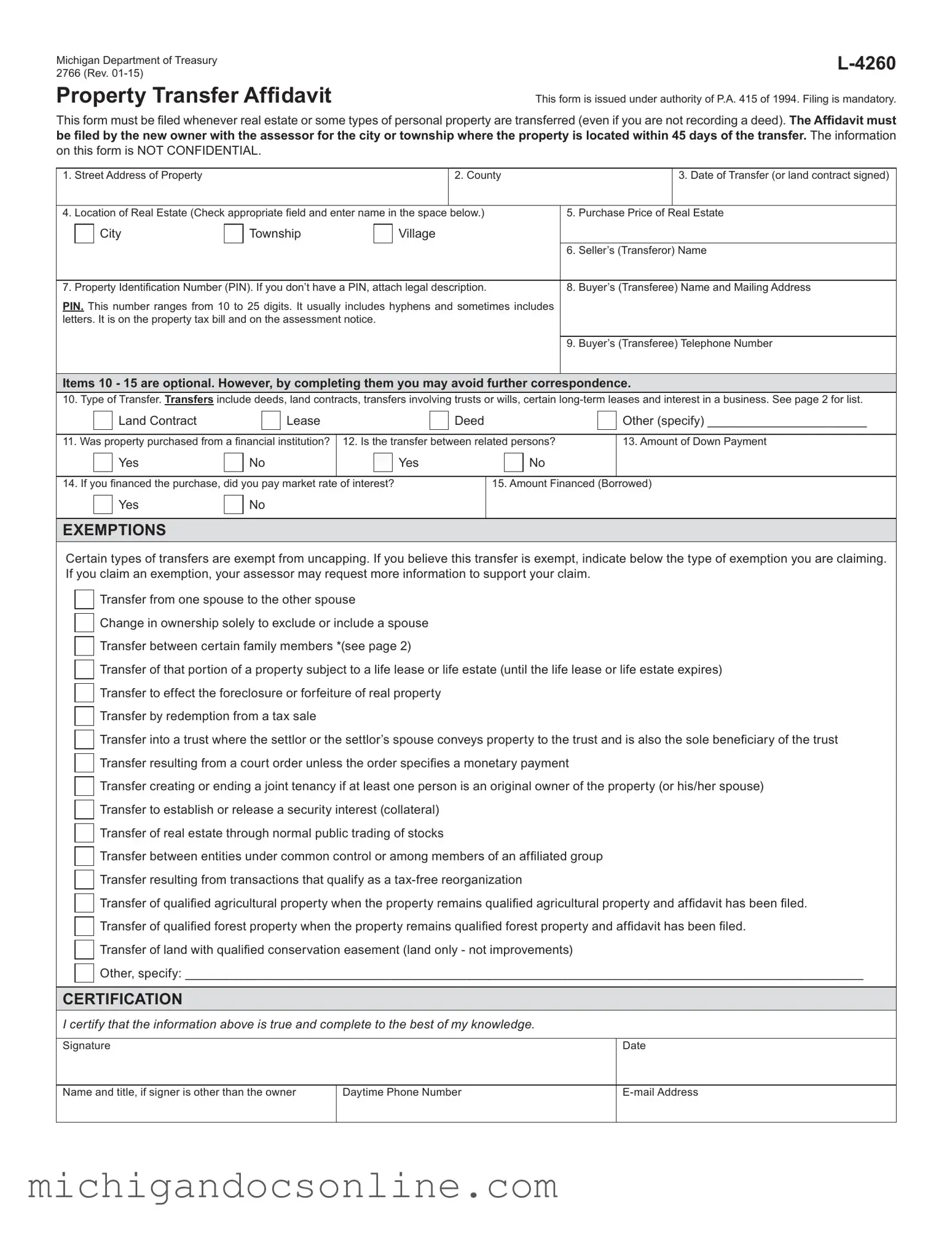 Blank Michigan 2766 PDF Form