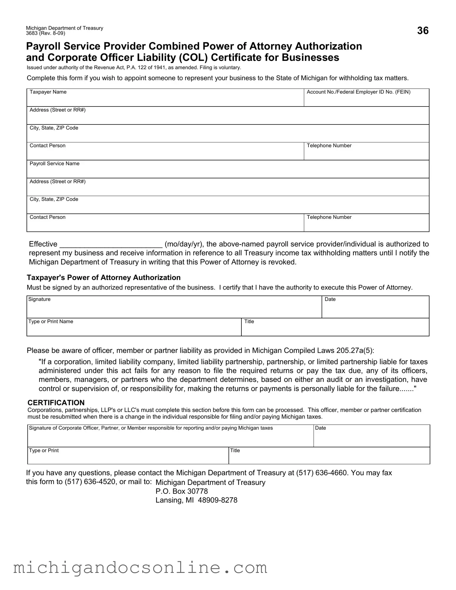 Blank Michigan 3683 PDF Form