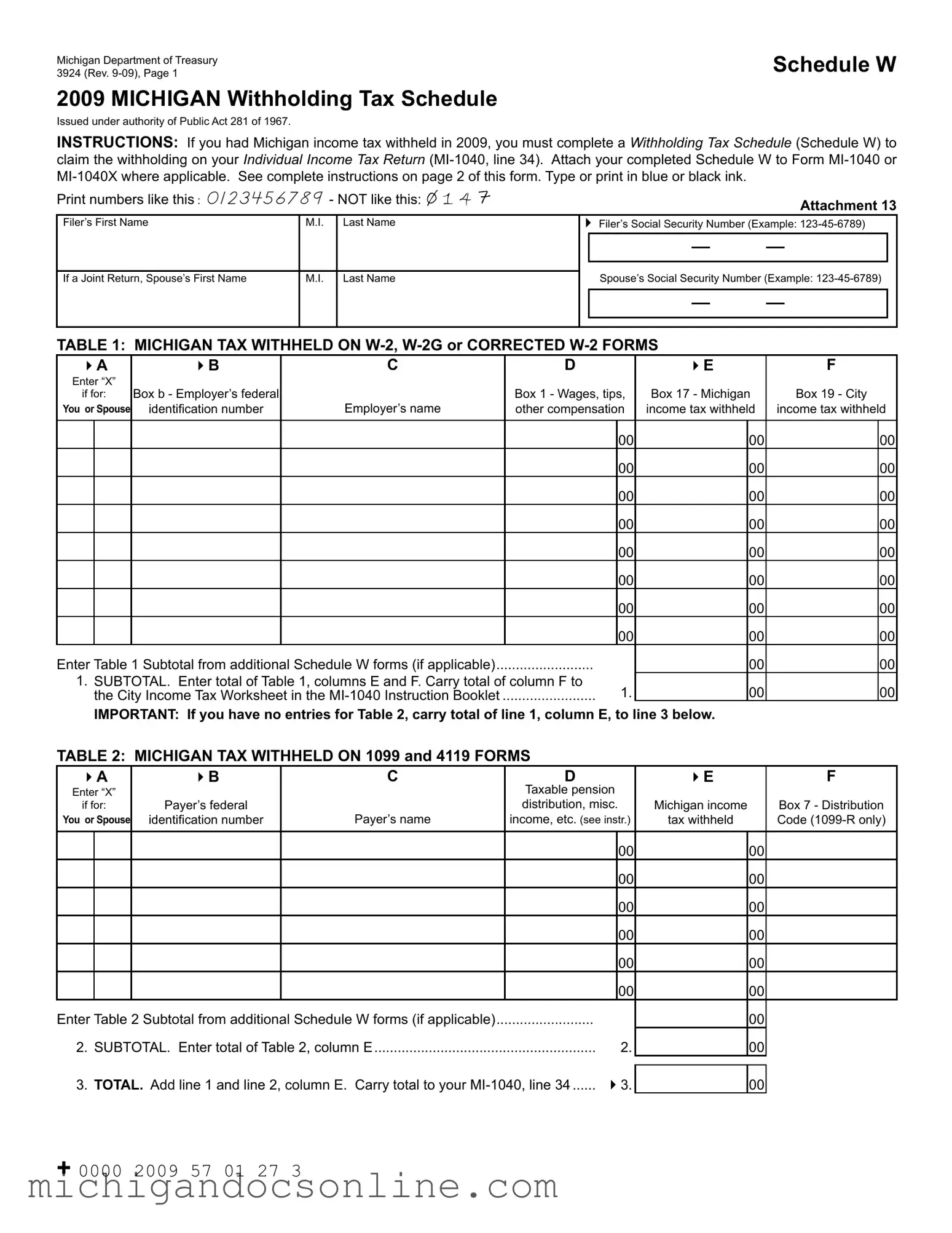 Blank Michigan 3924 PDF Form