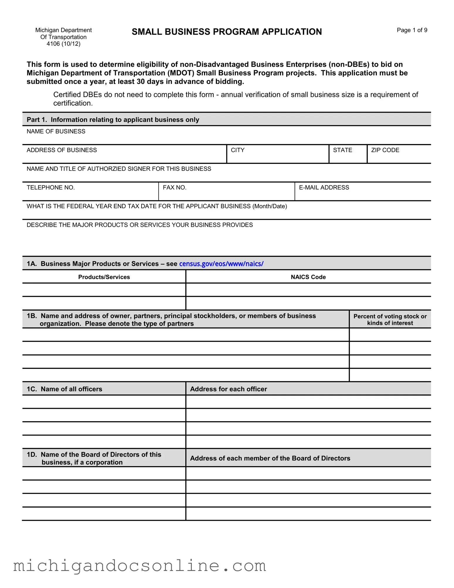 Blank Michigan 4106 PDF Form