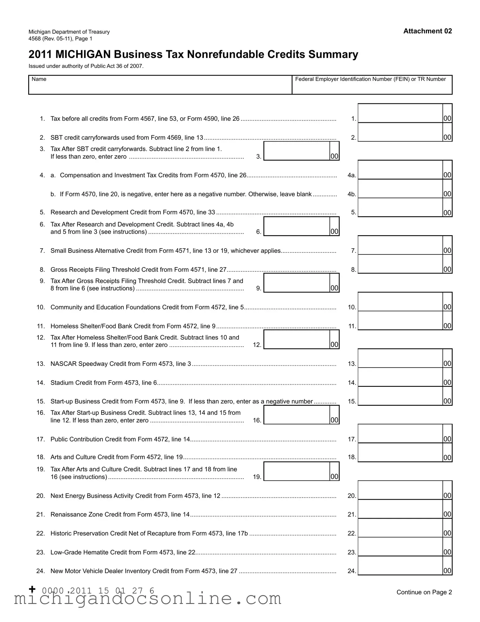 Blank Michigan 4568 PDF Form