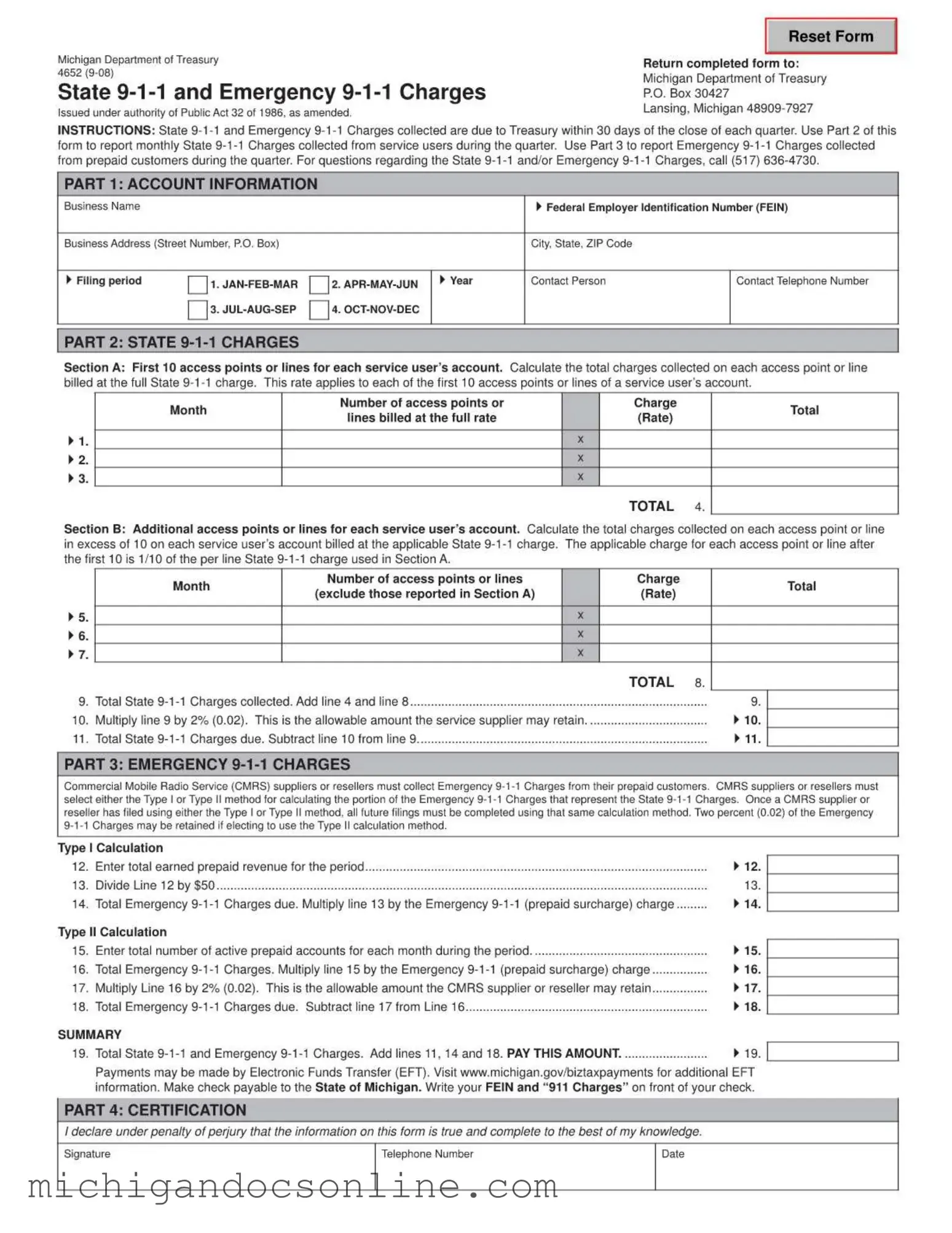 Blank Michigan 4652 PDF Form