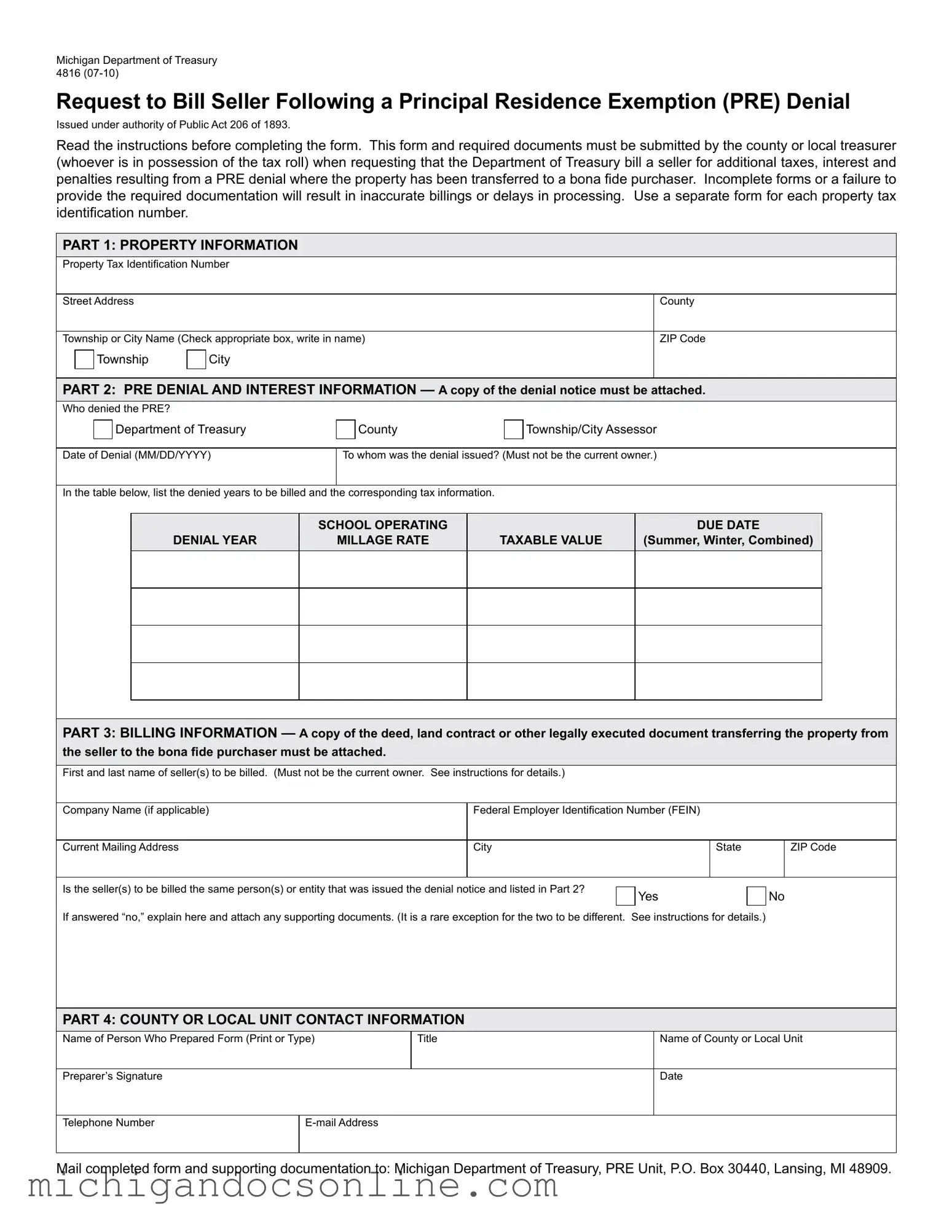 Blank Michigan 4816 PDF Form