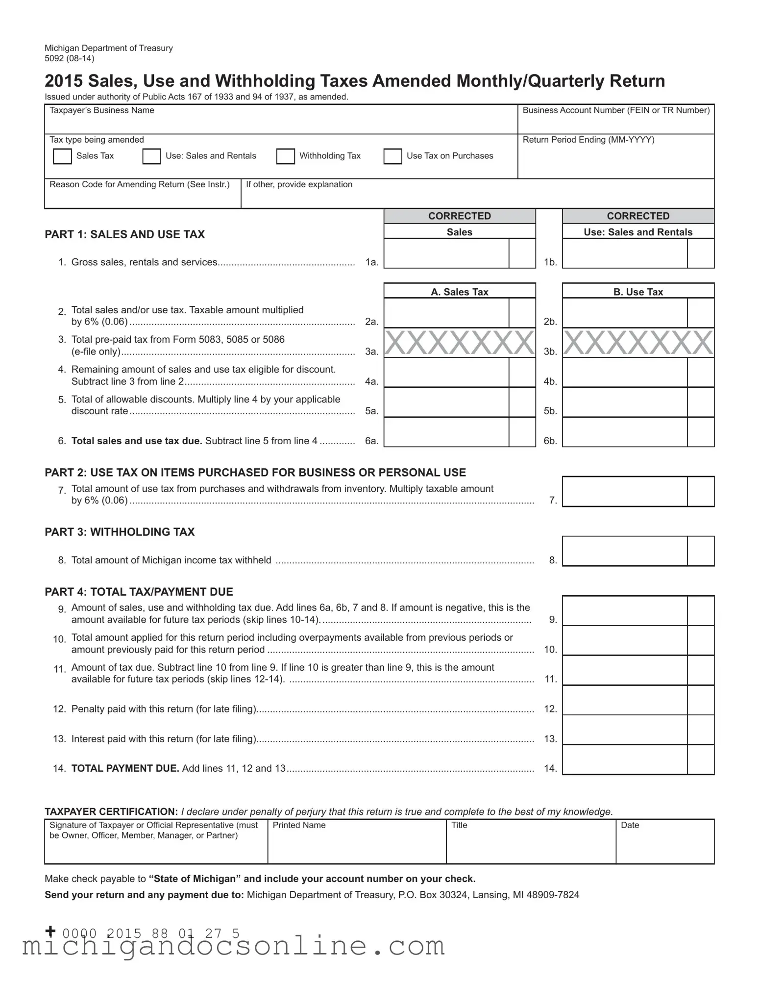 Blank Michigan 5092 PDF Form