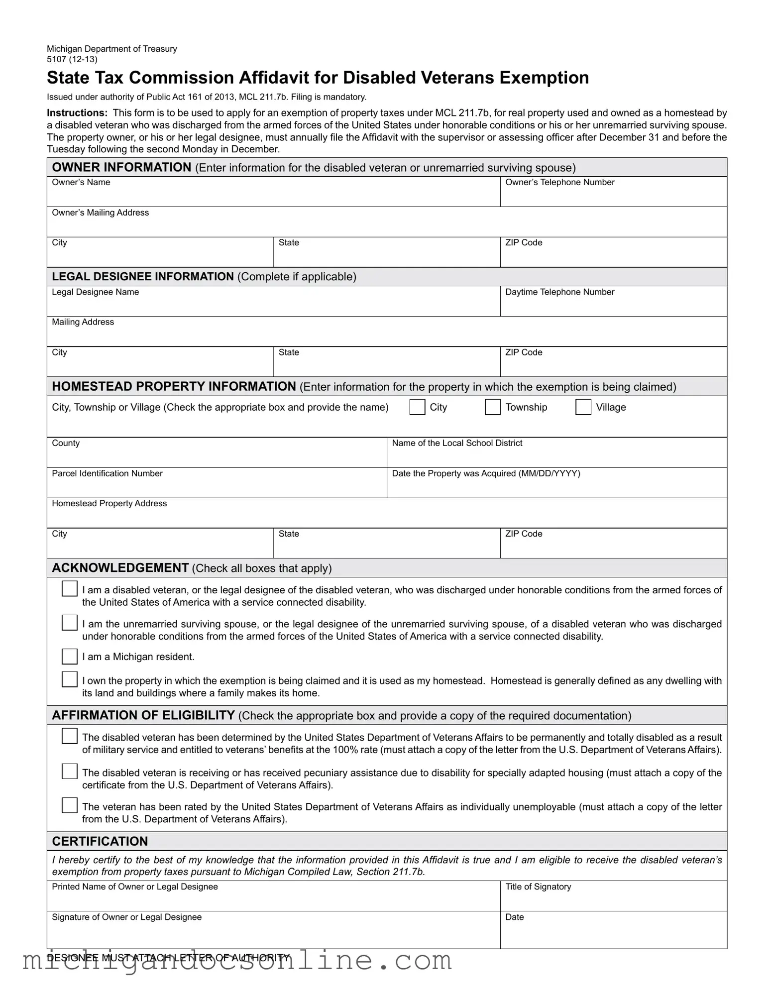 Blank Michigan 5107 PDF Form