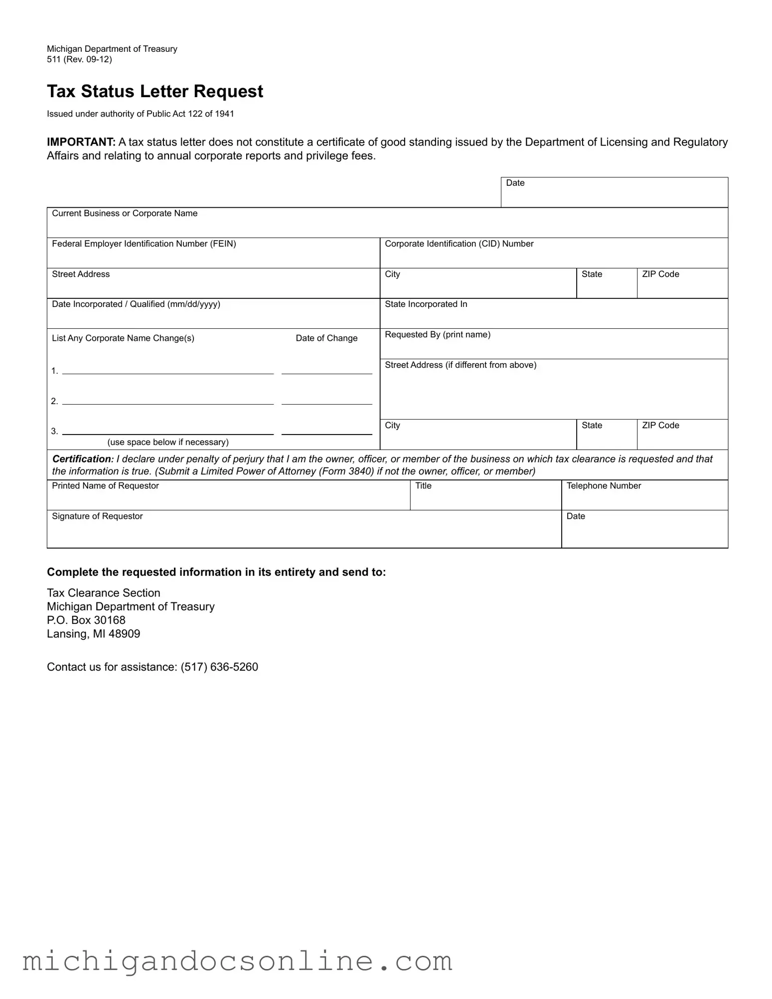 Blank Michigan 511 PDF Form