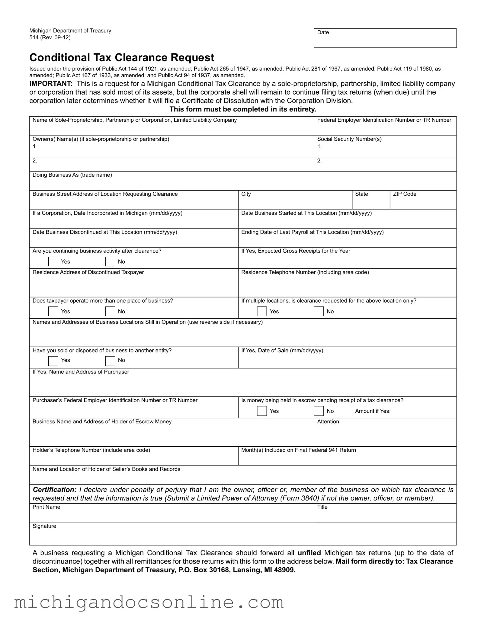 Blank Michigan 514 PDF Form