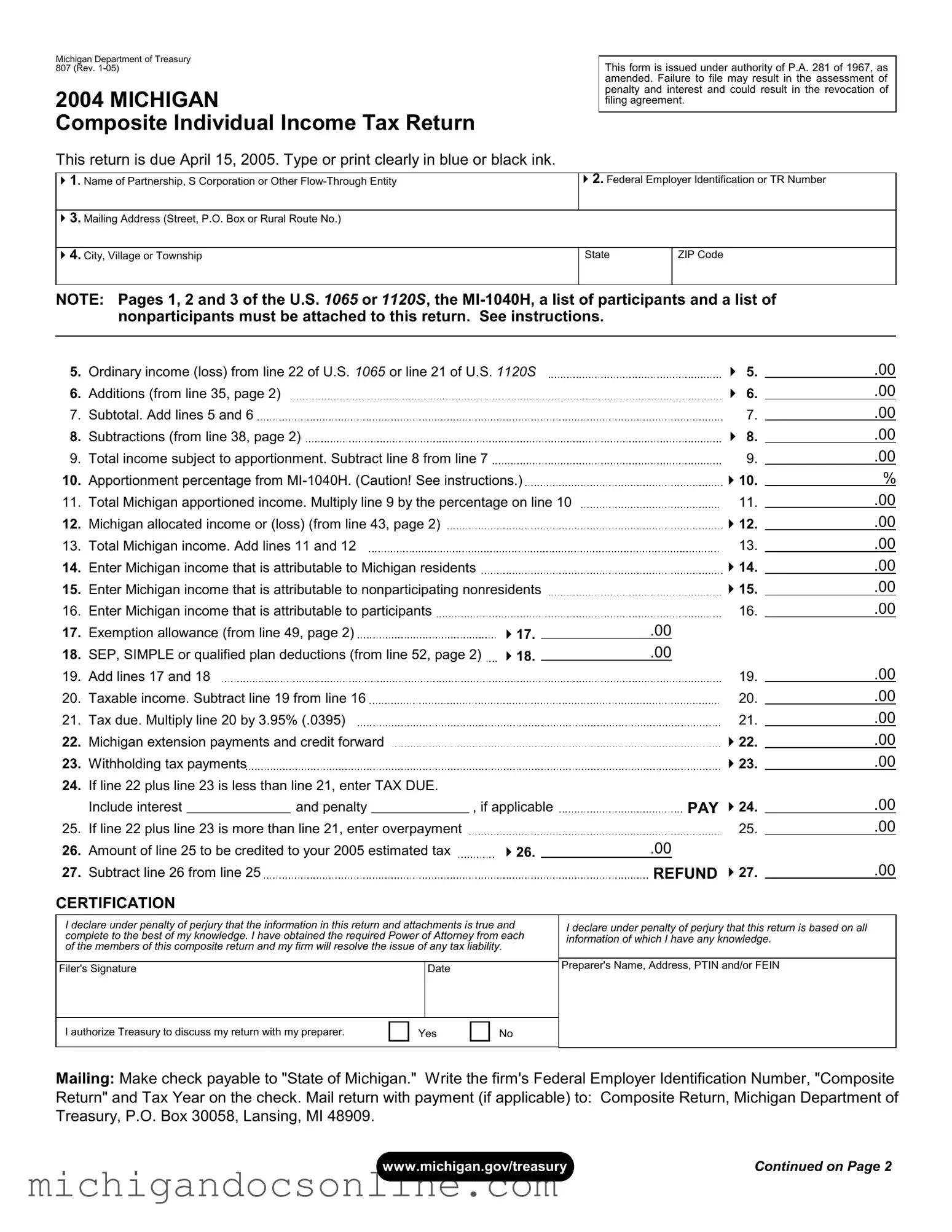Blank Michigan 807 PDF Form