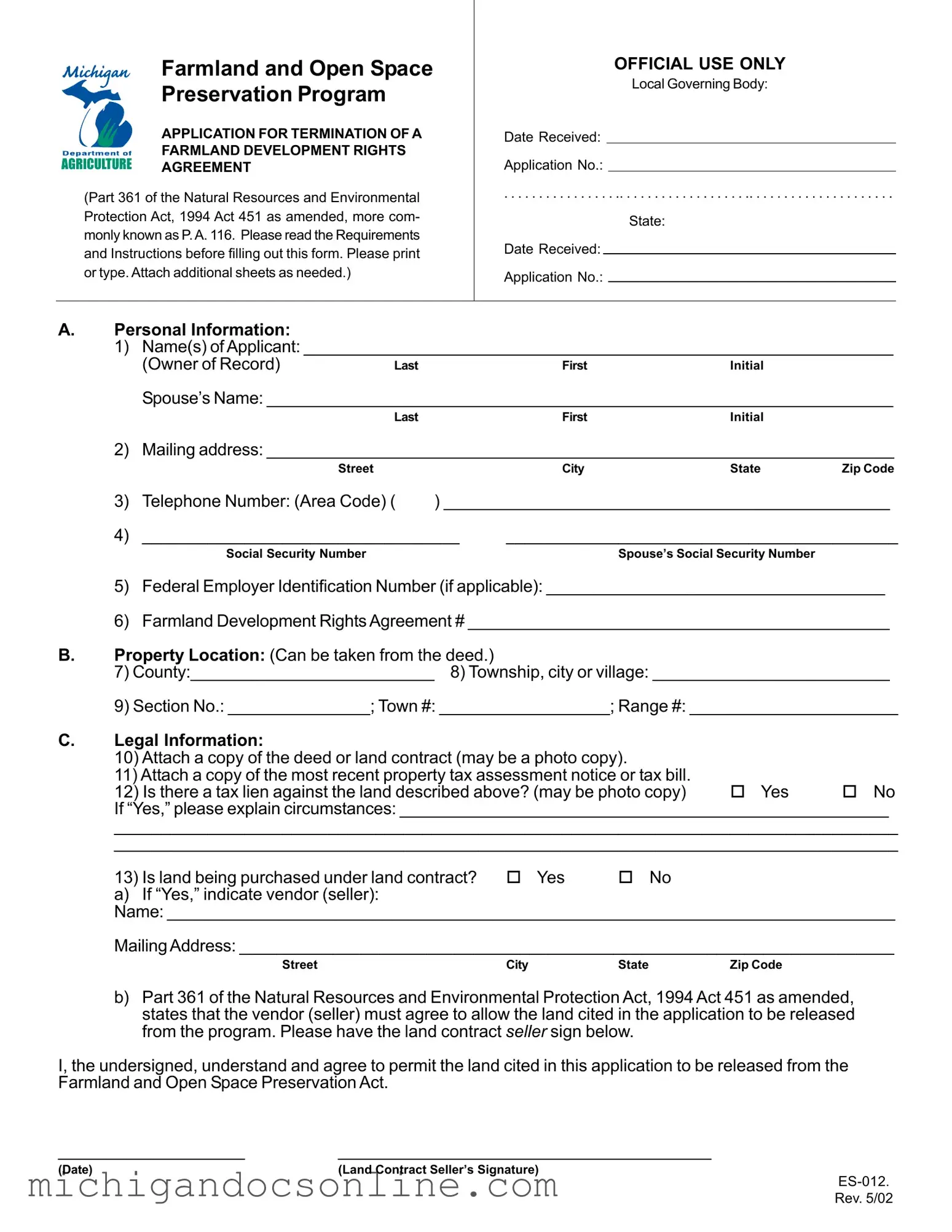 Blank Michigan Es 012 PDF Form
