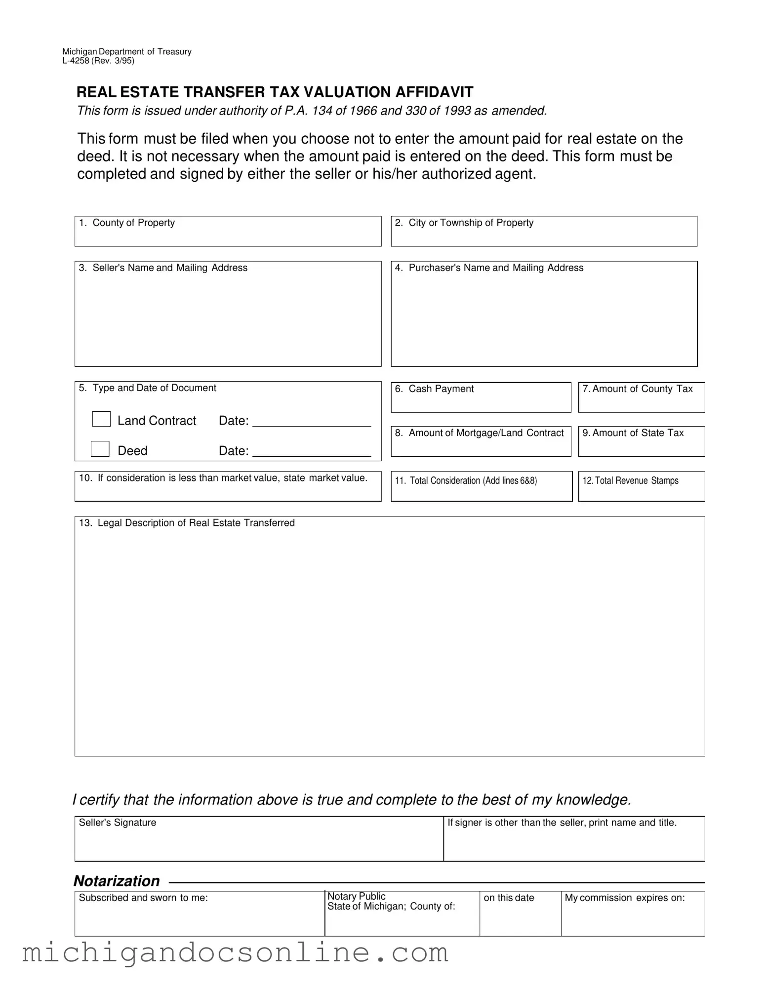 Blank Michigan L 4258 PDF Form