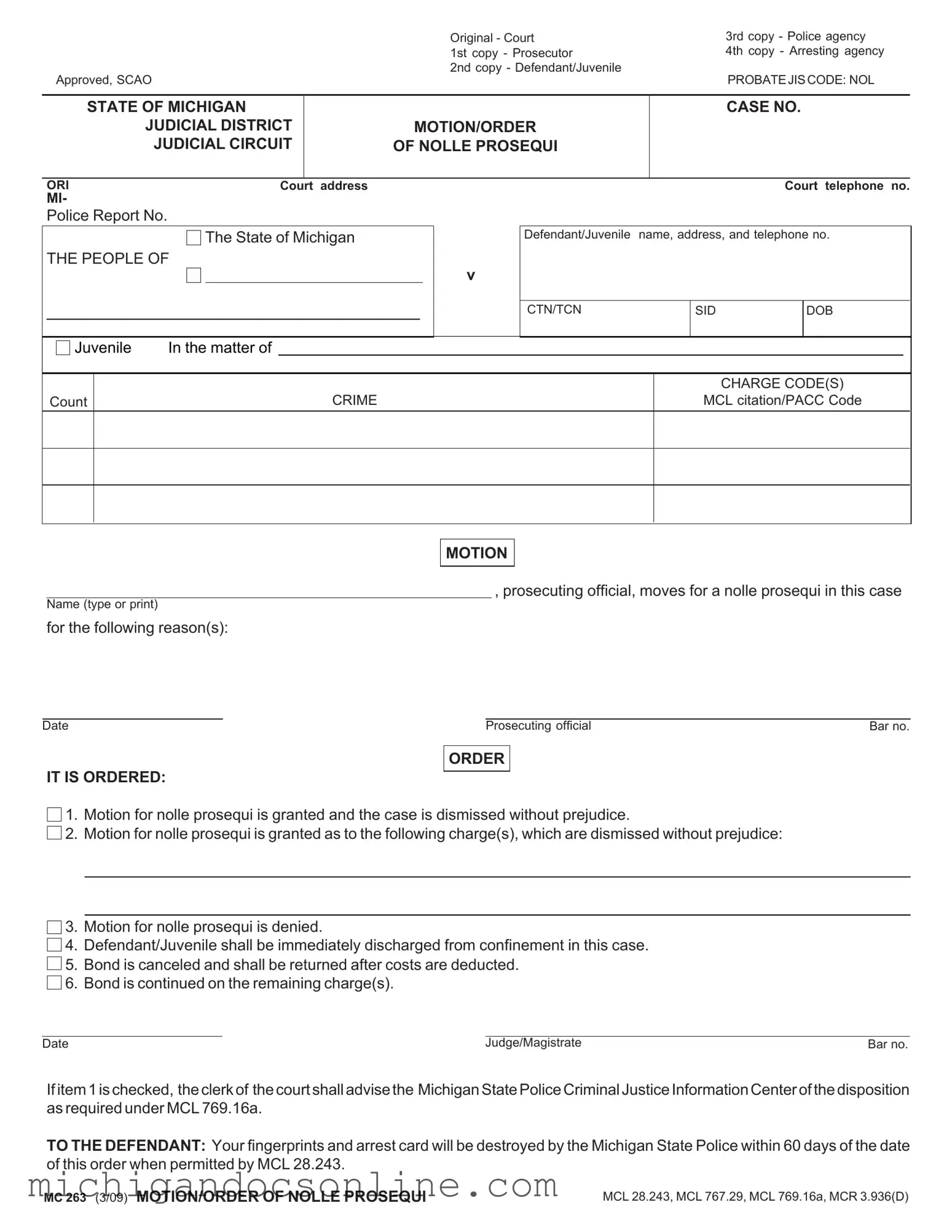 Blank Michigan Mc 263 PDF Form