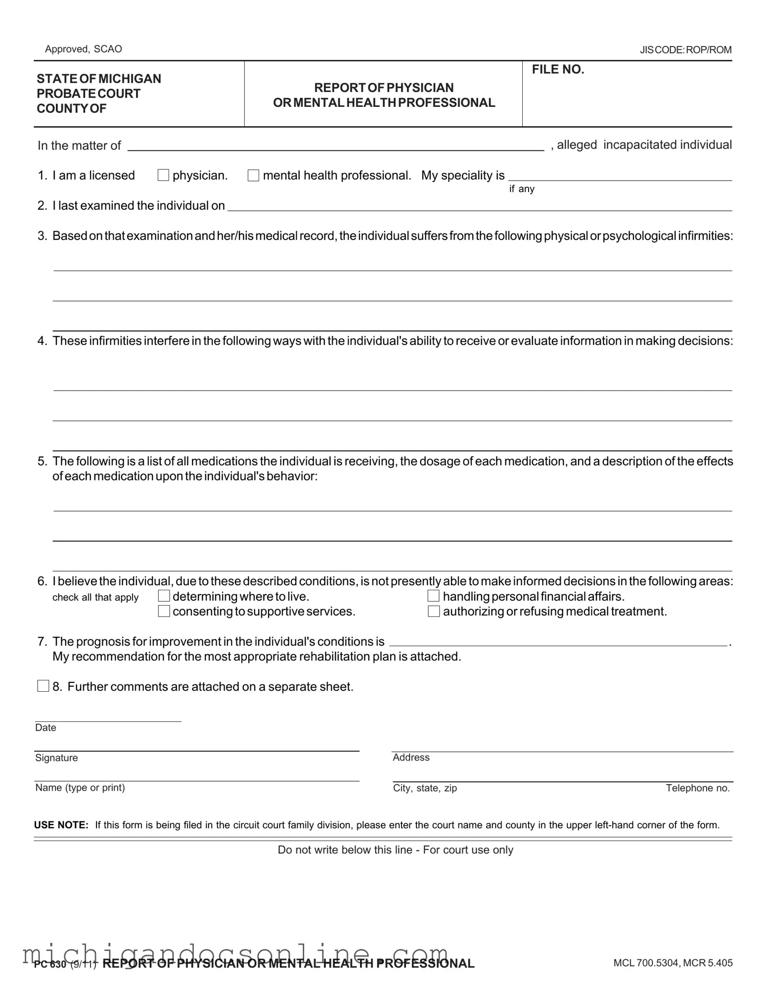 Blank Michigan Pc 630 PDF Form