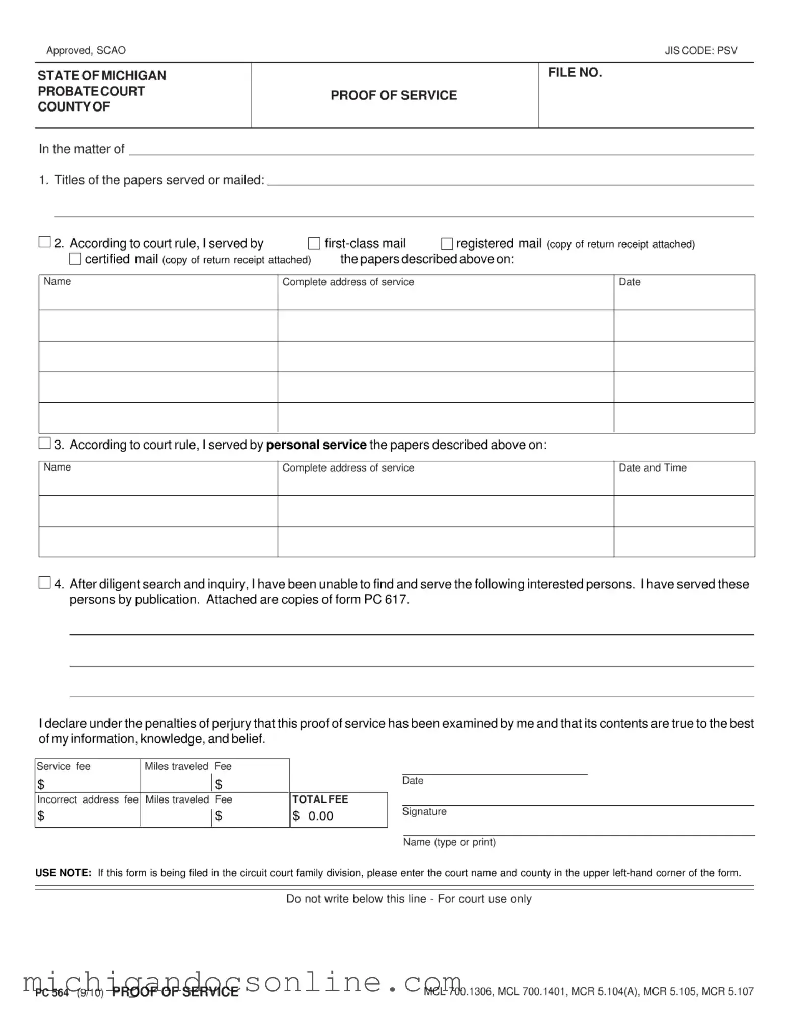 Blank Michigan Probate PDF Form