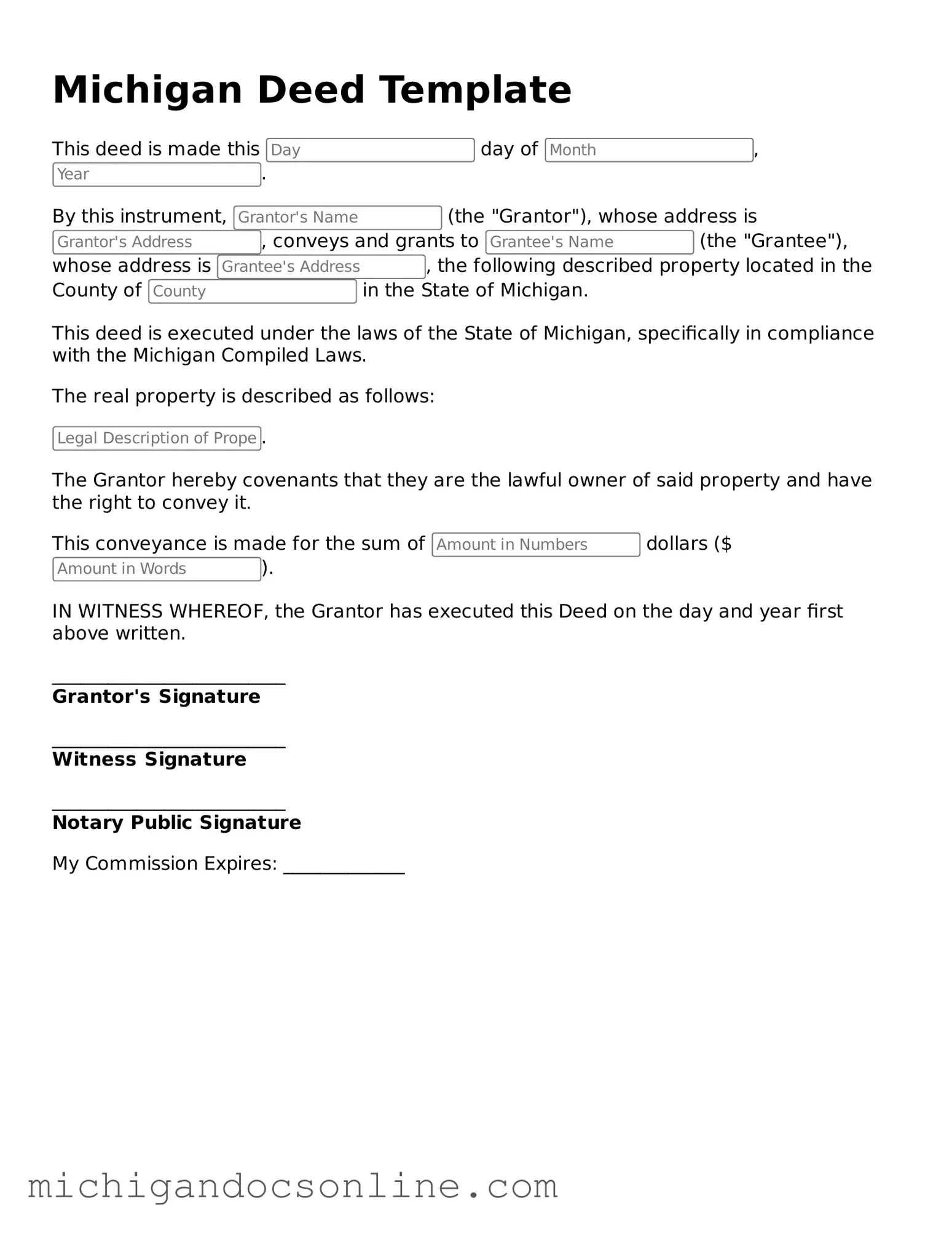 Fillable Michigan Deed Form