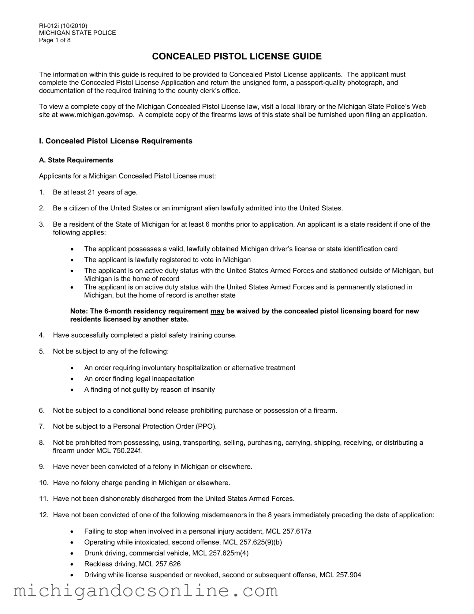 Blank Michigan Ri 012 PDF Form