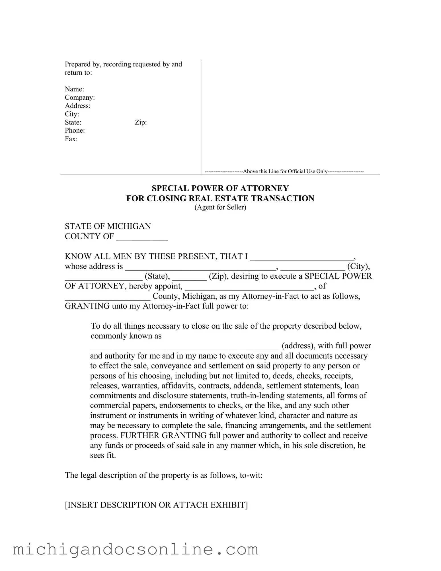 Blank Michigan Sales PDF Form