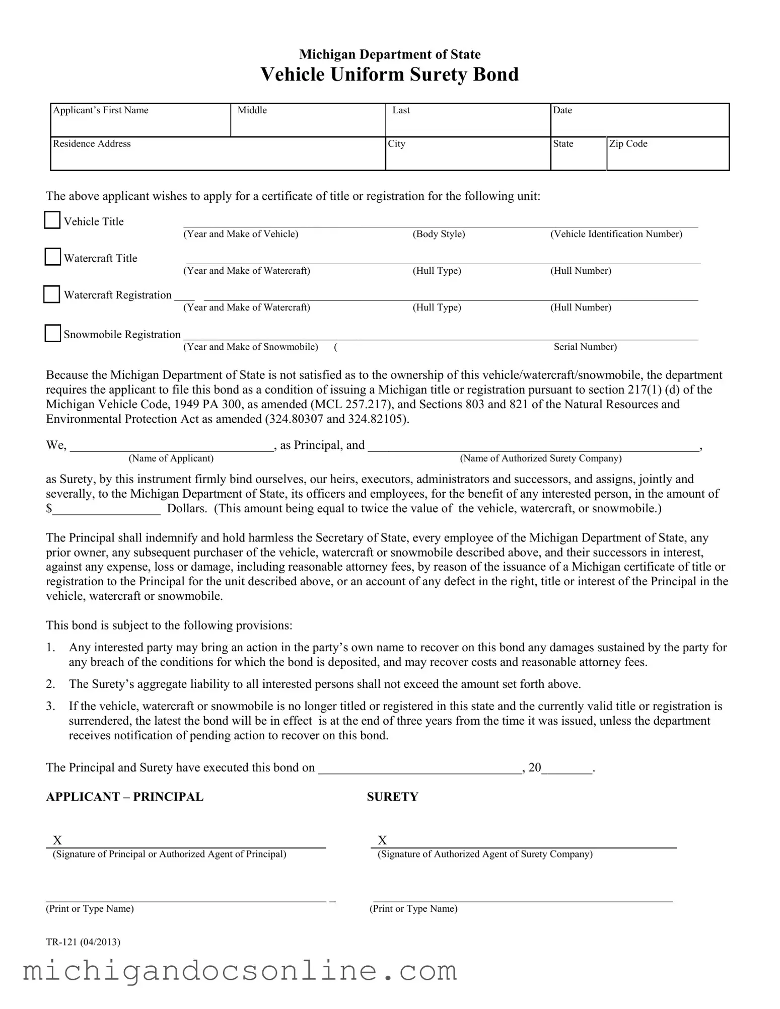 Blank Michigan Tr 121 PDF Form