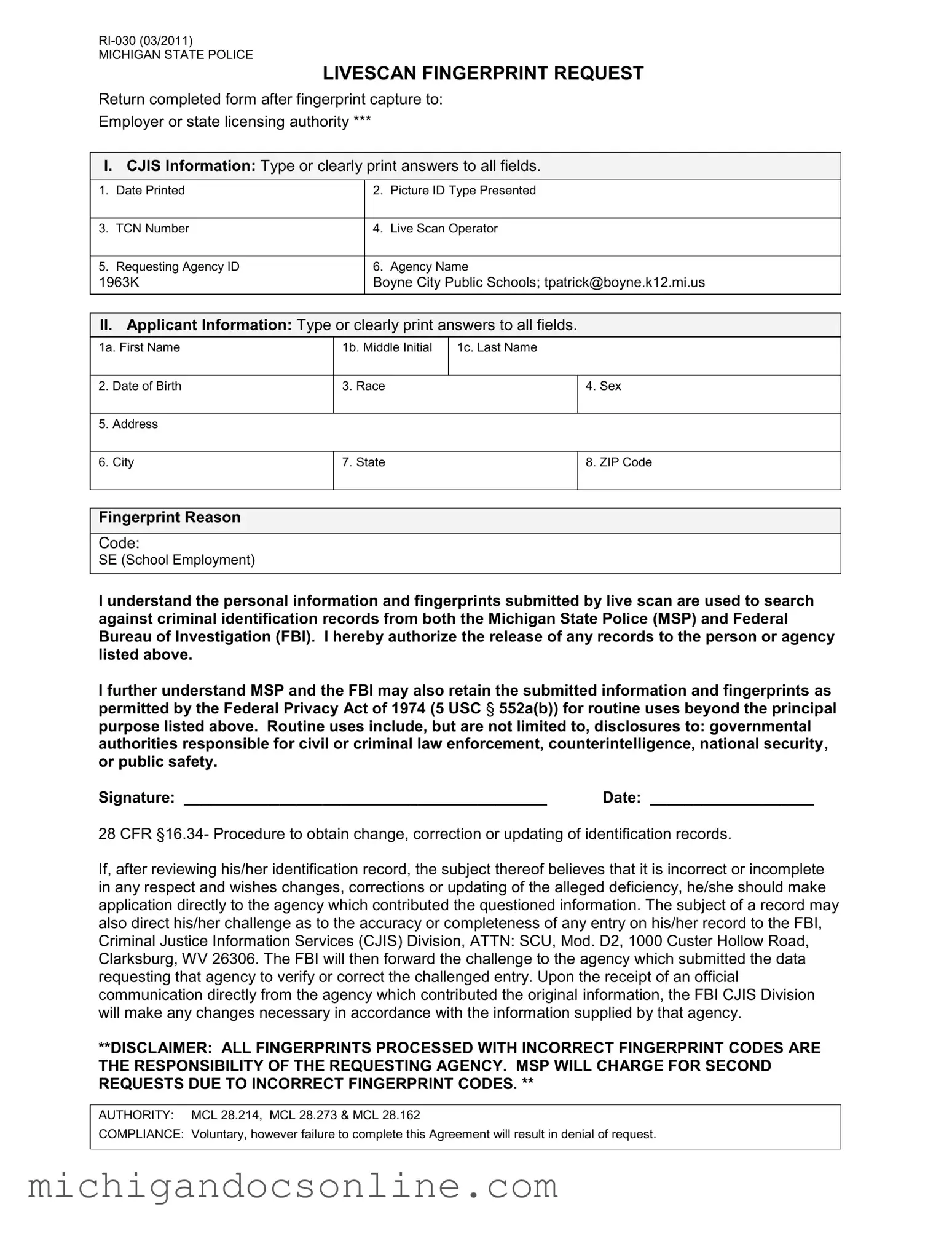 Blank Ri 030 Michigan PDF Form