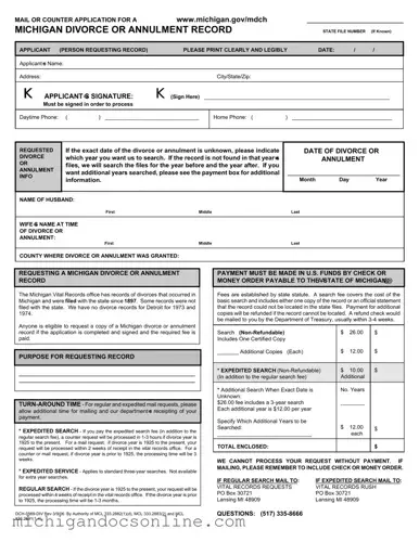 Blank Divorce Or Annulment Michigan PDF Form