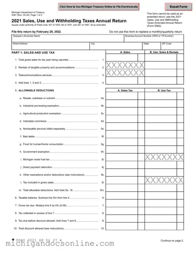 Blank Michigan 165 PDF Form