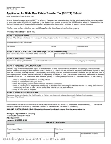 Blank Michigan 2796 PDF Form
