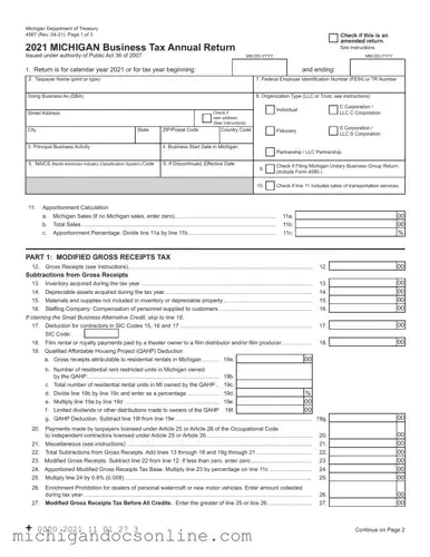 Blank Michigan 4567 PDF Form