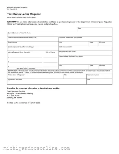 Blank Michigan 511 PDF Form