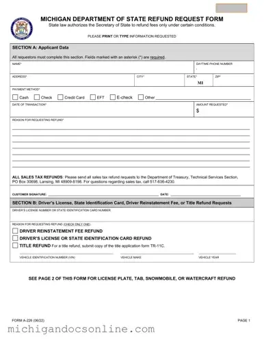 Blank Michigan A 226 PDF Form