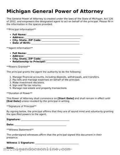 Fillable Michigan General Power of Attorney Form
