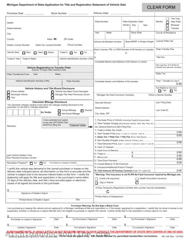 Blank Michigan Category Weight PDF Form