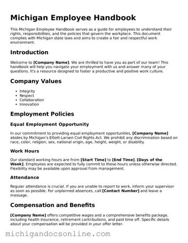Fillable Michigan Employee Handbook Form