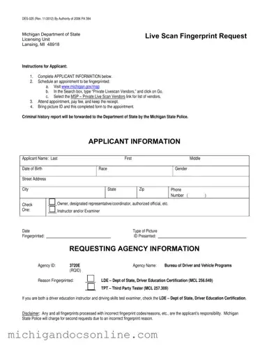Blank Michigan Des 025 PDF Form