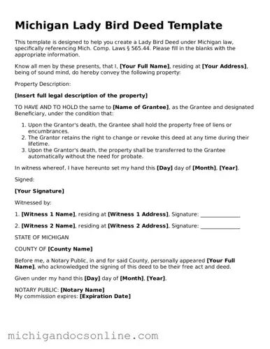 Fillable Michigan Lady Bird Deed Form