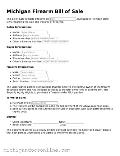 Fillable Michigan Firearm Bill of Sale Form