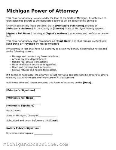 Fillable Michigan Power of Attorney Form