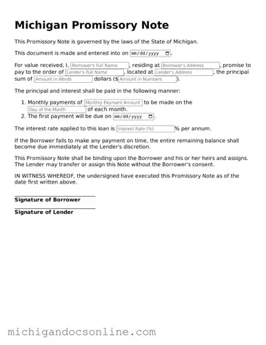 Fillable Michigan Promissory Note Form