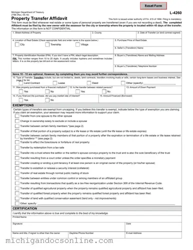Blank Michigan Property Transfer Affidavit 2766 PDF Form