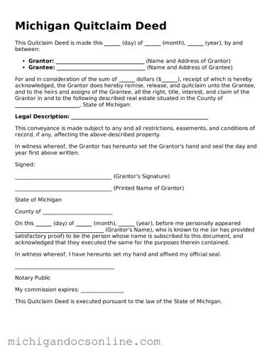 Fillable Michigan Quitclaim Deed Form