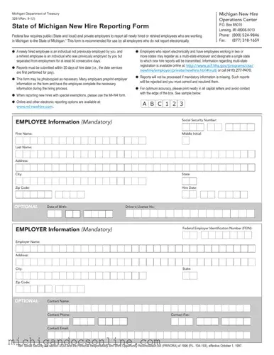 Blank State Of Michigan New Hire Reporting PDF Form