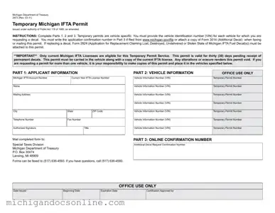 Blank Temporary Michigan Ifta Permit PDF Form
