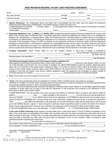 Blank West Michigan Vacant Land Agreement PDF Form